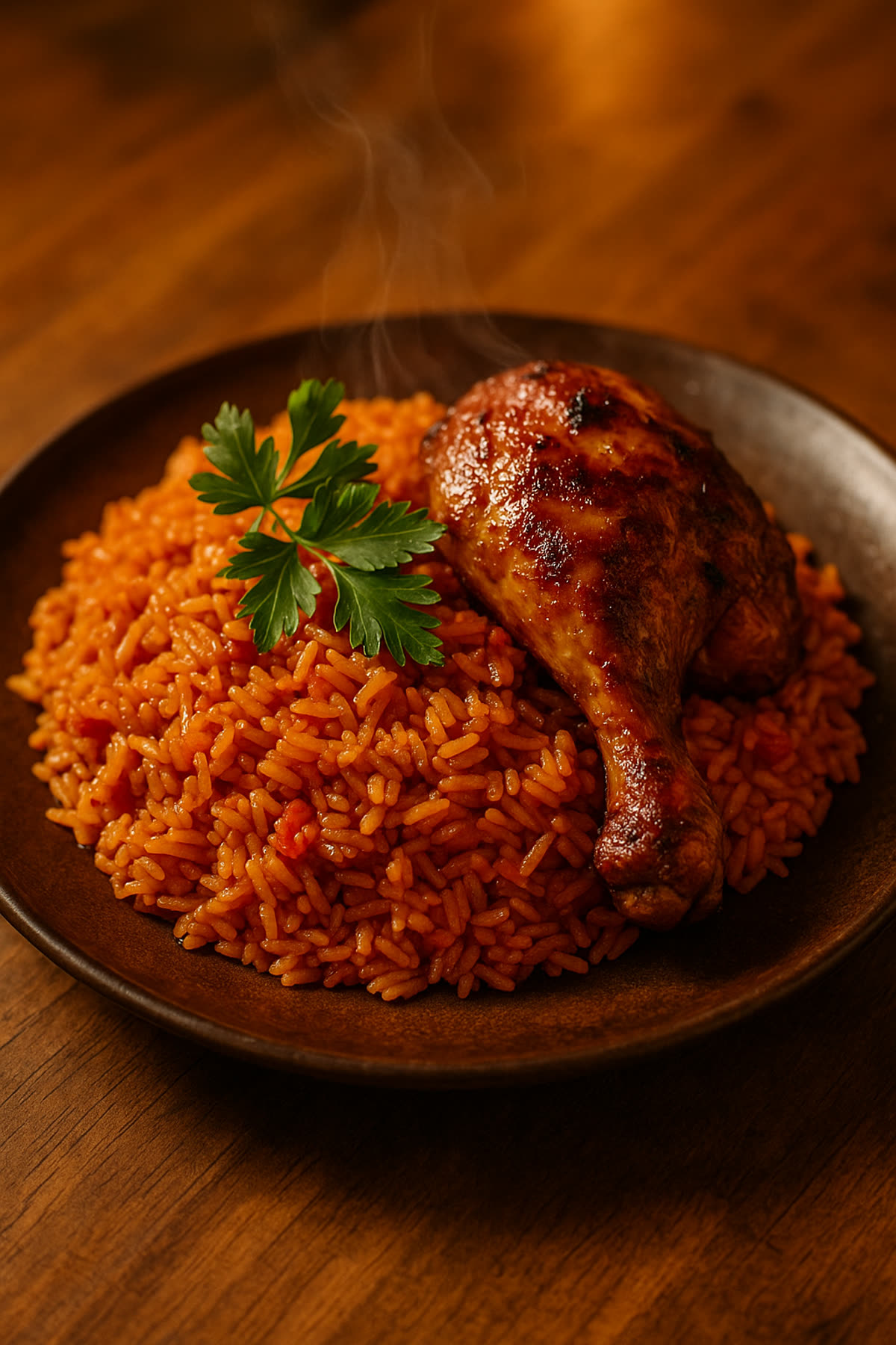 Smoky Nigerian jollof rice with grilled chicken at Atti's Kitchen, Lekki